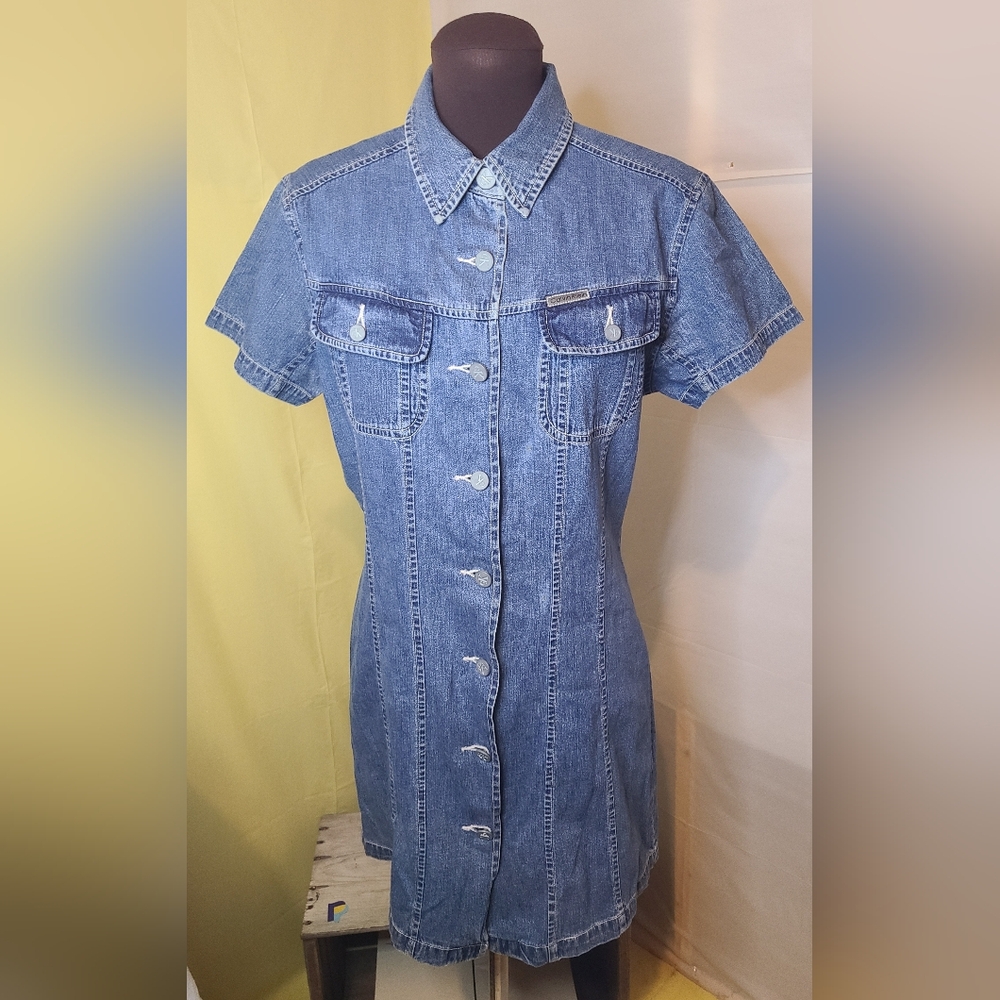 VTG Calvin Klien Denim Button-Up Shirt Dress Sz 9 GUC